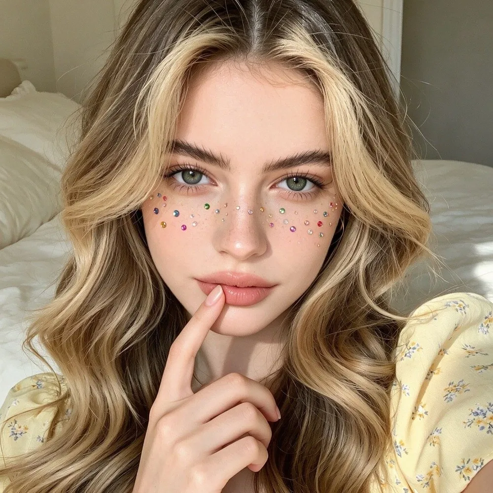 10 Sheets with Adhesive Backing 3/4/5mm Round Bedazzling Sticker Makeup Sparkling Face Eye Jewels Sticker DIY Waterproof