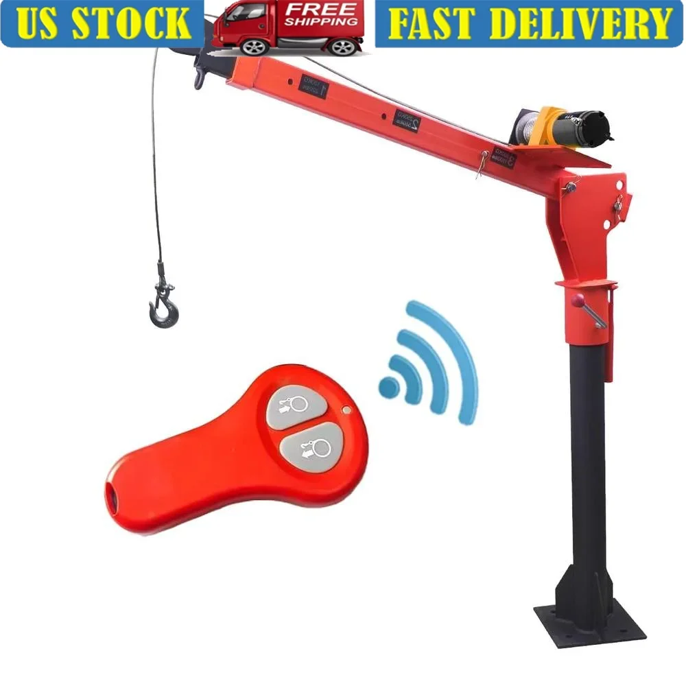 Truck-Mounted Crane Electric Winch 1100lb Capacity 3500lb 12V Steel Jib Cranes Swivel360 Infrared Remote