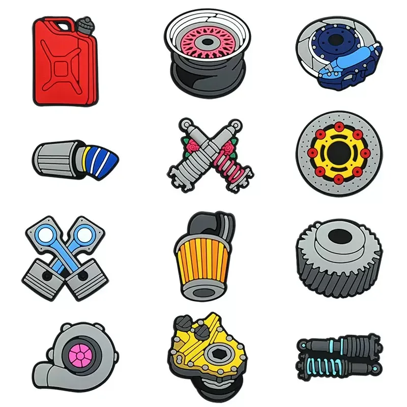 1-12Pcs Cartoon Car Parts PVC Garden Shoes Buckle Clog Charms Adult Clog Sandals Shoes Decorations DIY Men Backpack Party Gifts