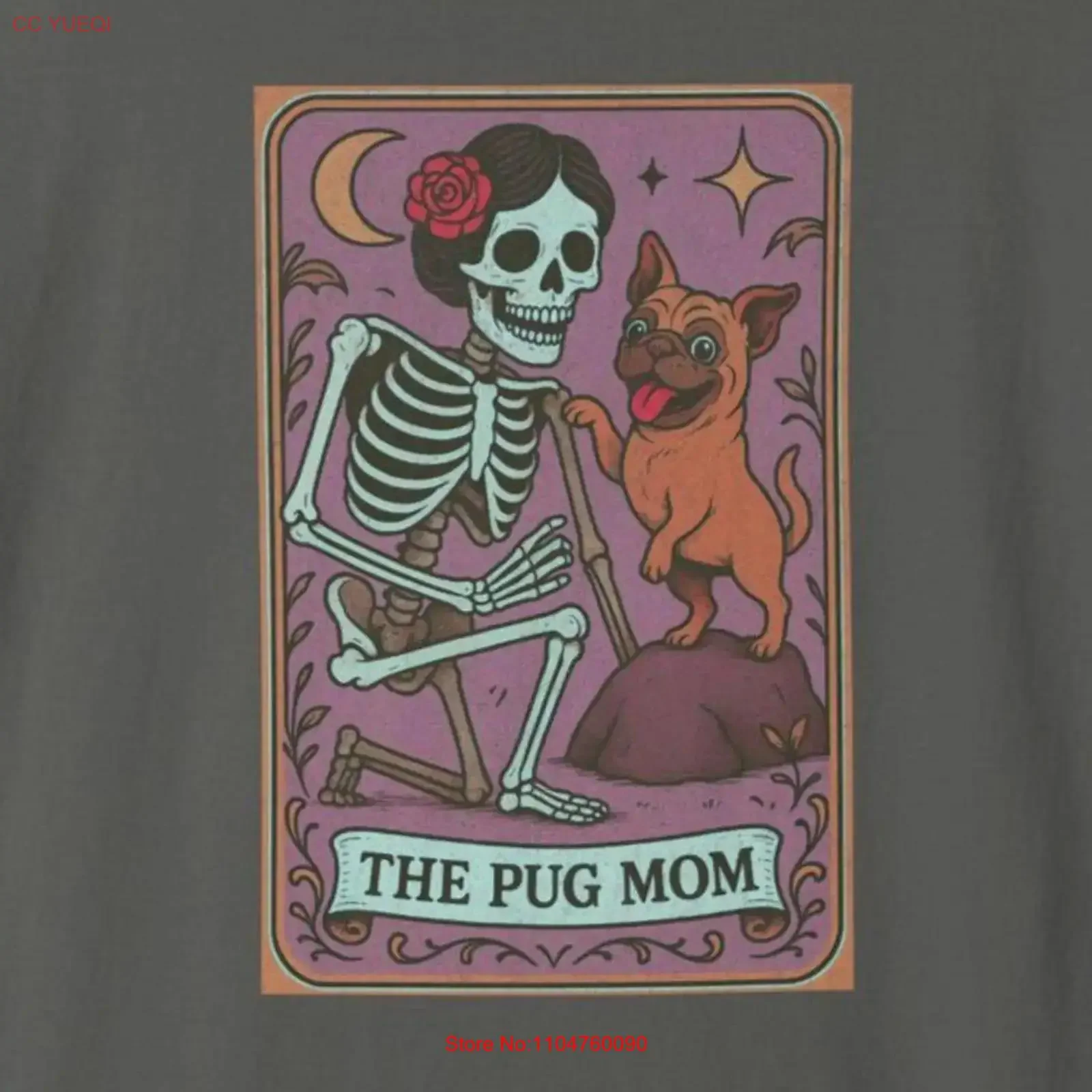 Pug Mom Tarot Style T shirt Cute Dog Garment Dyed Lovers Oversized distressed  vintage Washed Top For Everyday Wear Stylish