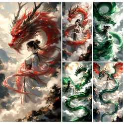 New Arrivals 5D Diamond Painting Fantasy Dragon and Girl Picture Full Drills Diamond Rhinestone Mosaic Image Embroidery