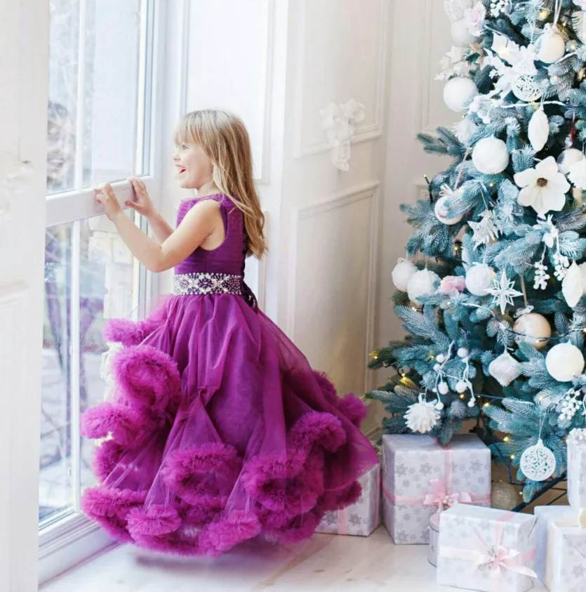 Fancy Baby Girl Dress Purple Ruffles Mother and Daughter Matching Dress Baby and Mom Gowns Birthday Dress Photoshoot