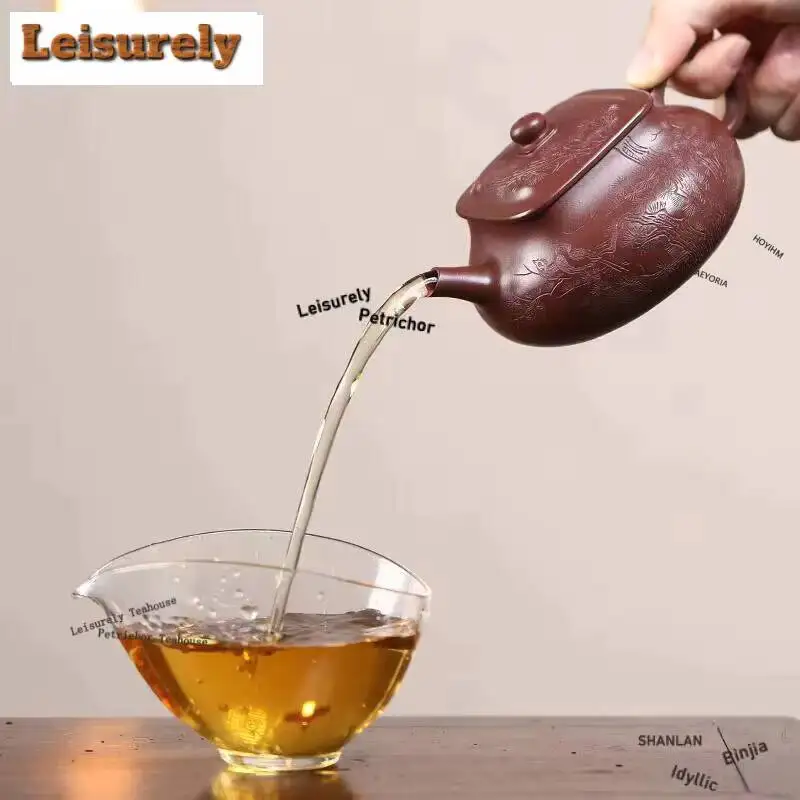 260ml Vintage Yixing Purple Clay Teapot Handmade Pine Tree Pot Raw Ore Mud Kettle Chinese Zisha Teaset Tableware Supplies Gift