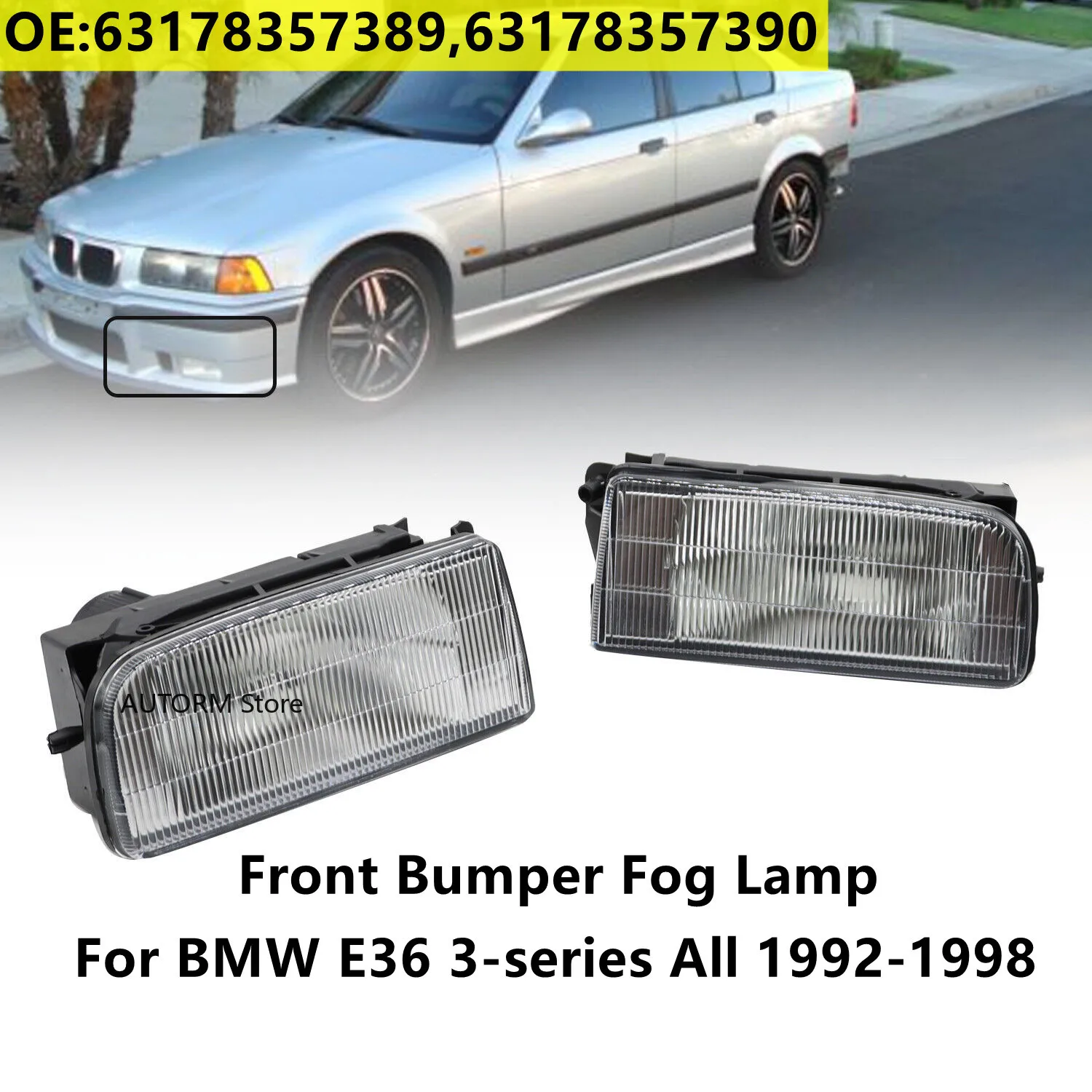 

For BMW 3 Series E36 1992-1998 Car Front Bumper Fog Light No Bulb Halogen Fog Lamp Driving Light 63178357389 53178357390