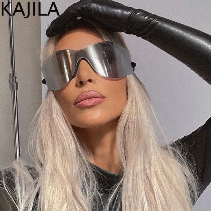 Gafas de sol sin montura para hombre y mujer, lentes de sol deportivas de gran tamaño, estilo Punk, Y2K, de diseñador de marca de lujo, 2024