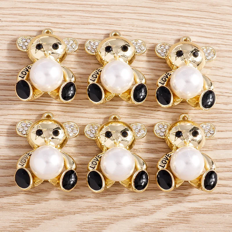 4pcs/pack New Cute Diamond Studded Rhinestone  Teddy Bear pendant, cat's Eye stone, Pearl DIY Accessories Pendant Wholesale