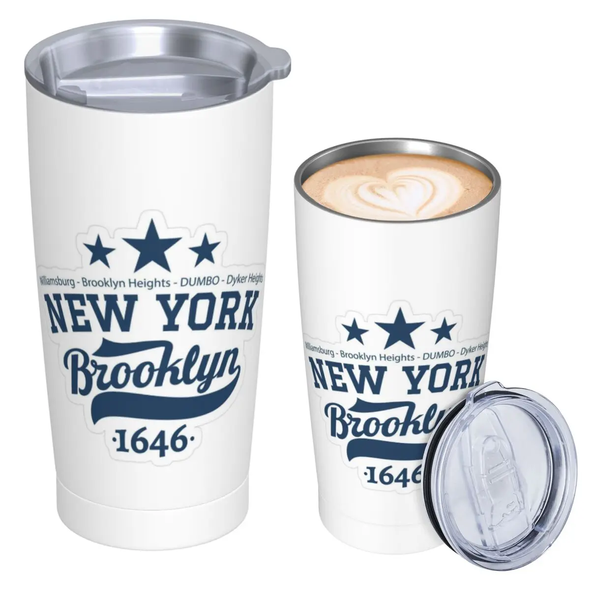 Brooklyn New York Stainless Steel Tumbler Vacuum Insulated Mug Thermal Cold Cup Straws With Lid 20oz