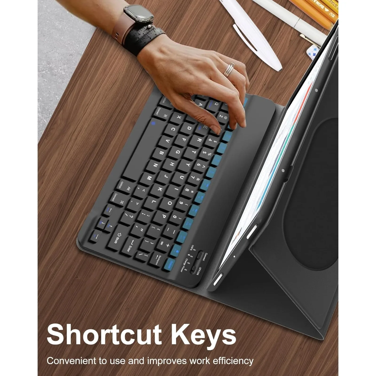 Round Button Keyboard Case for Samsung Galaxy Tab A 8.0 SM-P205/P200 Tablet,Detachable Wireless Keyboard Cover with Mouse(Black)