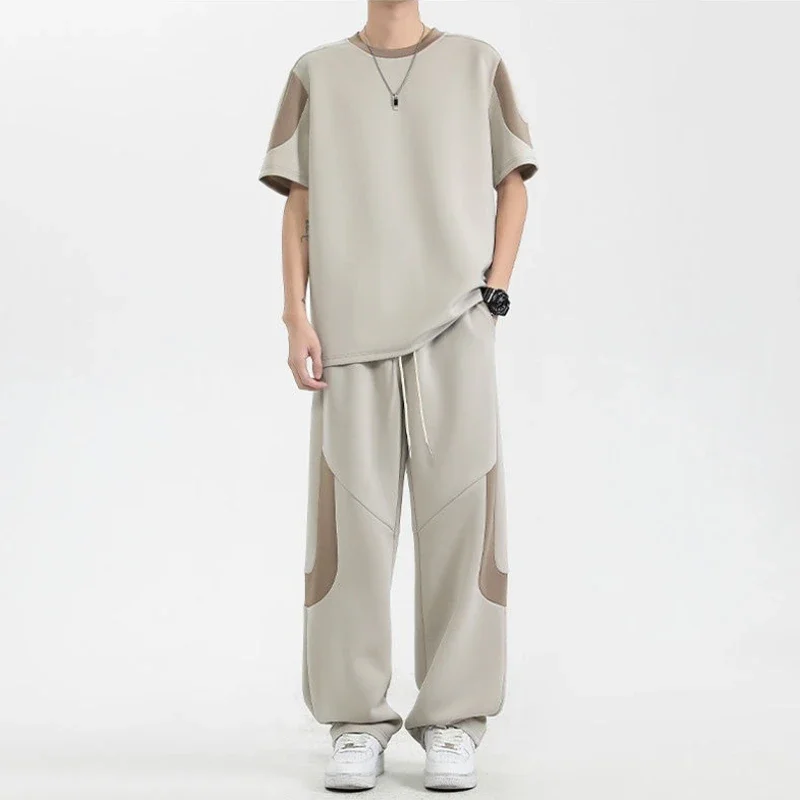 

Nylon T-shirts Pants Men Sports Suits Baggy Luxury Outfits Two Piece Set Korean Style 2025 Trendy Loose Tee Man Trousers Sets