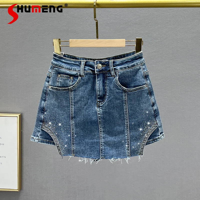 

Rhinestone Denim Shorts Women's Culottes 2022 New Summer Wear Stretchy High Waist Slimming Short Jeans Wide Leg Hot Pants