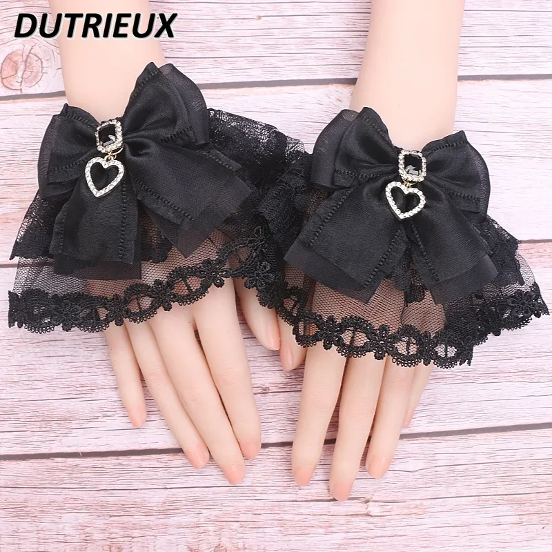 Japanese Style Original Handmade Lolita Mine Series Sweet Cute Girls Accessories Lace Yarn Bow Oversleeves Jewelry Summer