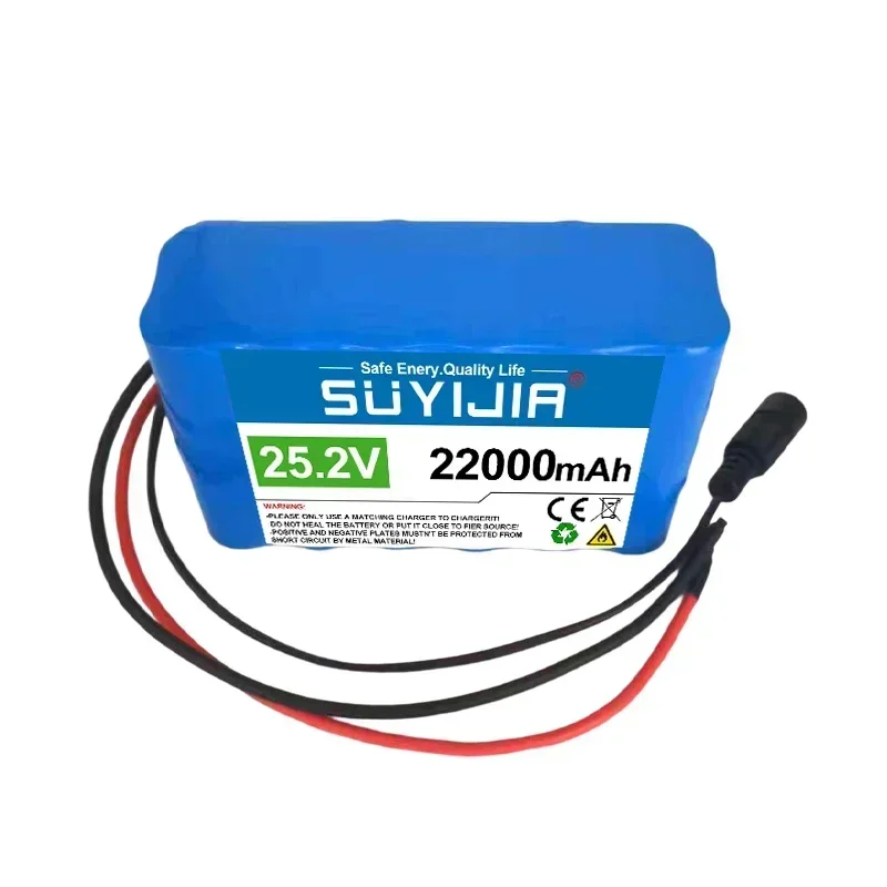 New 22000mAh 24V Lithium Battery Pack 25.2V 6S2P 18650 Rechargeable Li-ion Battery Cells Built-in BMS for Electric Bicycle Moped