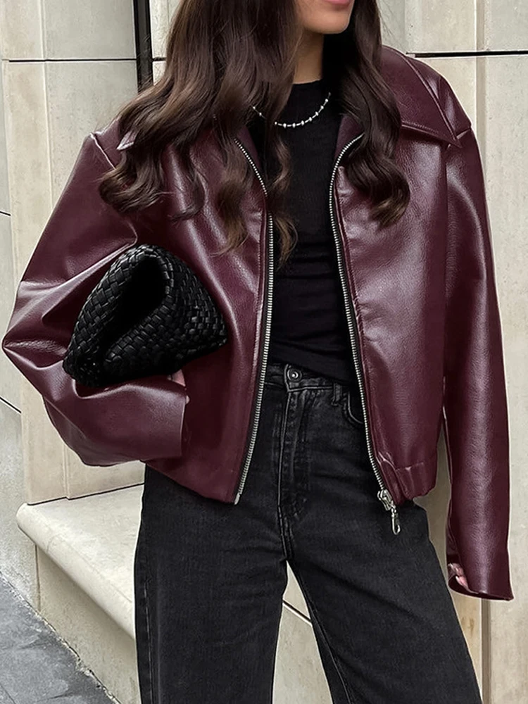 Loose PU Faux Leather Motor Jackets Women 2025 Fashion Autumn Winter Thick Warm Long Sleeve Lapel Zip-Up Oversize Coats Female