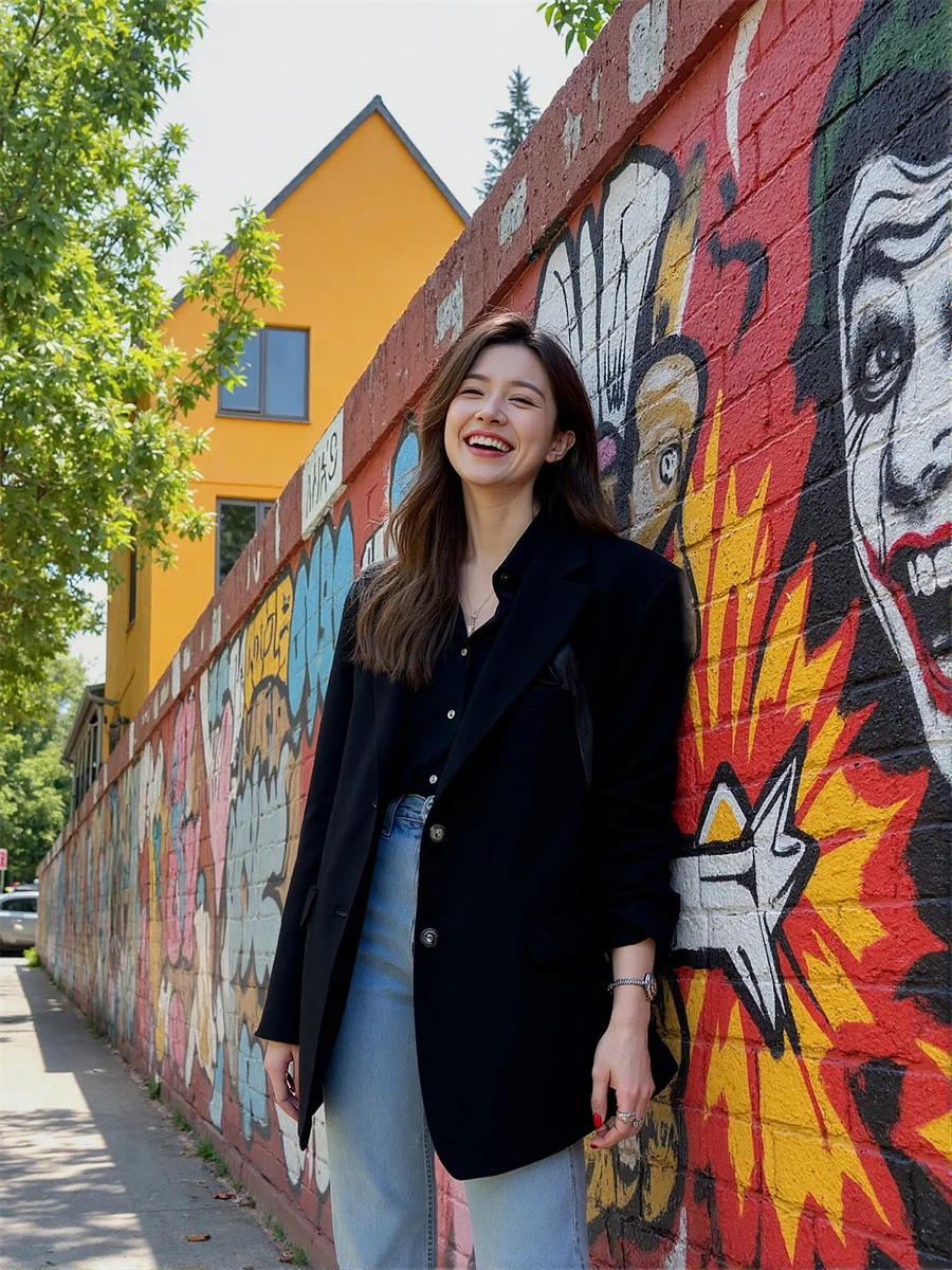 السترة النسائية معاطف أسود أبيض جيب انقسام نمط الطيات بساطتها الذهبي روبا أكتاف قوية برتقالية الوظيفي شبه شير