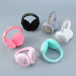 Orejeras encantadoras con lentejuelas brillantes para mujer, orejera de piel de conejo para mantener el calor, cubierta de orejas, gorros para auriculares Skiiing, Primavera, Invierno