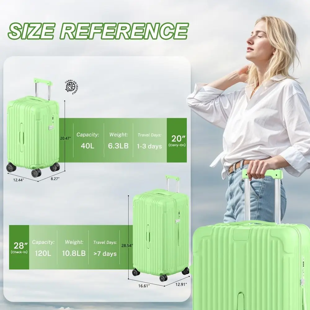 طقم حقيبة دوارة مكون من قطعتين مع غلاف صلب PC+ABS وقفل TSA ومنفذ شحن وحامل أكواب - 20 و28 حقيبة حمل