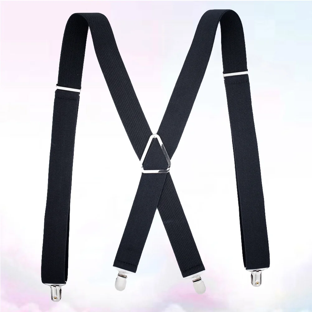 1 PC X Shape Mens Suspenders กว้างปรับและยืดหยุ่นวงเล็บกางเกง Heavy Duty 4 คลิปที่แข็งแกร่งสําหรับชาย (สีดํา)