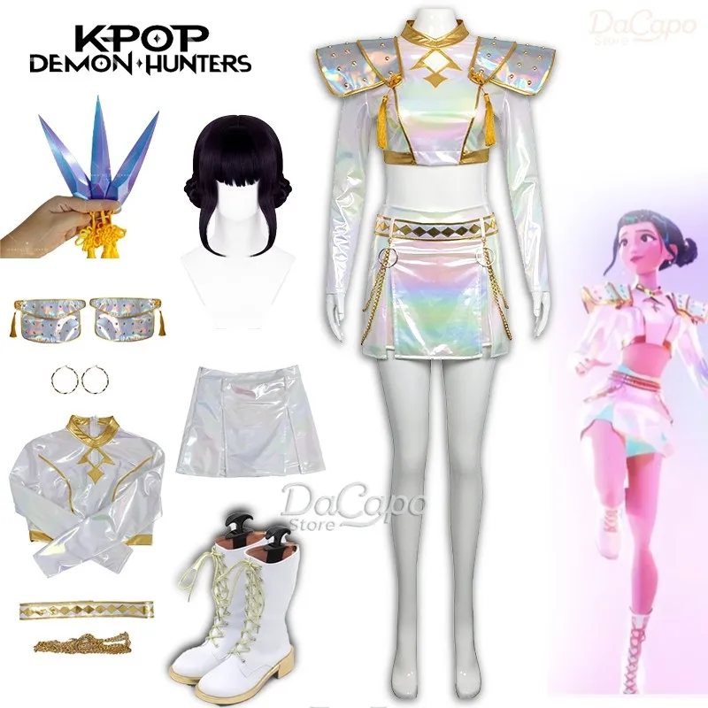 

K-Pop Huntrix HUNTR/X Zoey Косплей Охотники на демонов Взрослые и детские размеры Костюм Сапоги Лазерная опора Экипировка Сценическая одежда Платье на Хэллоуин