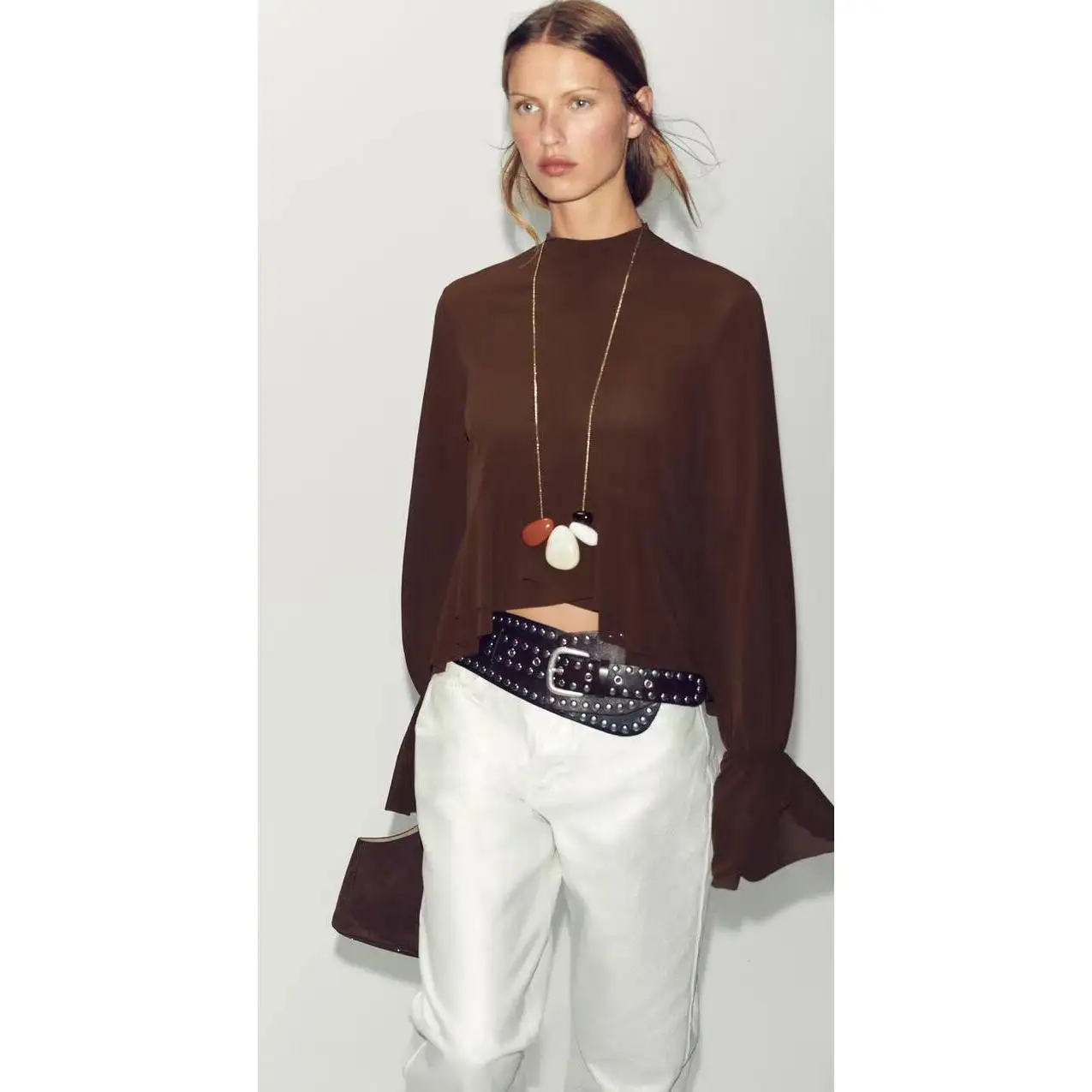 

ZBZR Faionable Women's irt Autumn New Sle Layered Decorative Drapey Top Polyester Fiber Long Sve Loose Fit Blouse