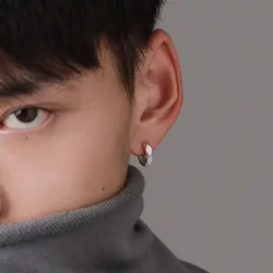 Geometric Earrings for Men Trendy Personality 925 Silver Ear Buckle Simple High-end Earring for Boy Jewelry KOFSAC
