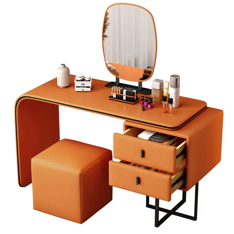 

Net Red Leather Smart Mirror For Home Or Hotel Bedroom*Hot Selling Light Luxury Modern Small Dressing Table With Storage Bucket