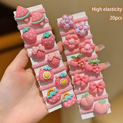 20 cartoon cute little girl hair rings, pink children's rubber band hair accessories