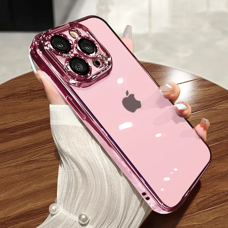 Luxury New High Quality Plating Clear Not Yellowing Case For IPhone 16 15 14 11 12 13 14 Pro Max 15 16 Plus Shockproof Cover