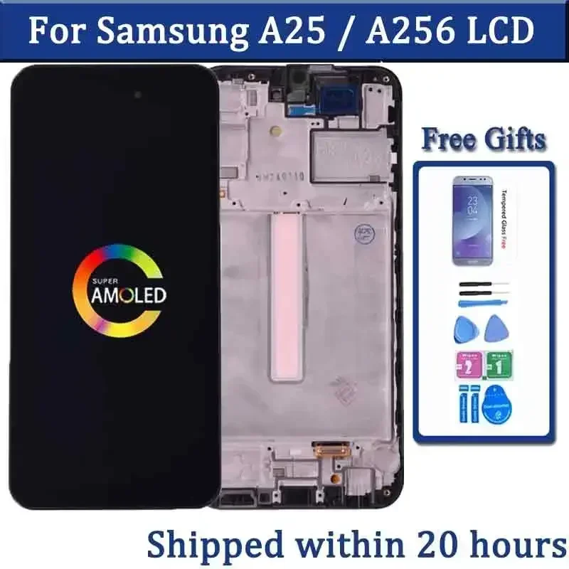 Super AMOLED For Samsung A25 A256 LCD With Frame Display Touch Screen Digitizer For Samsung A25 A256B A256E A256U LCD