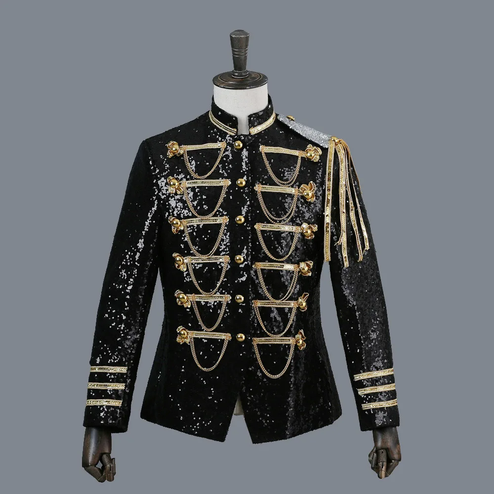 

Plus Size S-5XL Palace Style Performance Jacket Men's Sequins Tassel Coat Nightclub Bar DJ Singer Hip Hop DJ Dance Stage Costume