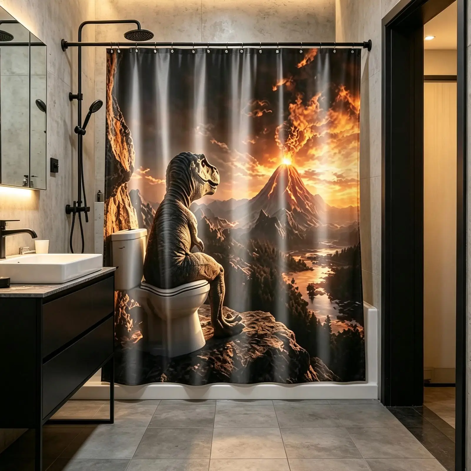 Abstract Dinosaur Pattern Shower Curtain Waterproof Washable Fabric Bathroom Home Decor Funny Art Toilet Partition Curtain
