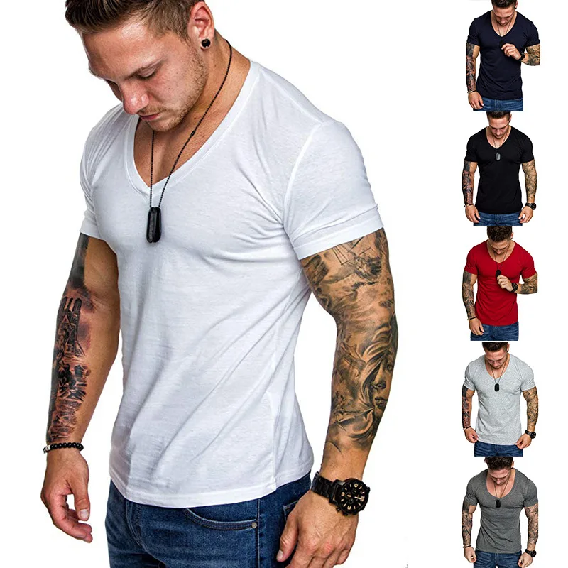 2024 New Men\'s T-shirt Multi color Fitness Men\'s T-shirt V-neck Men\'s T-shirt Casual Sports T-shirt