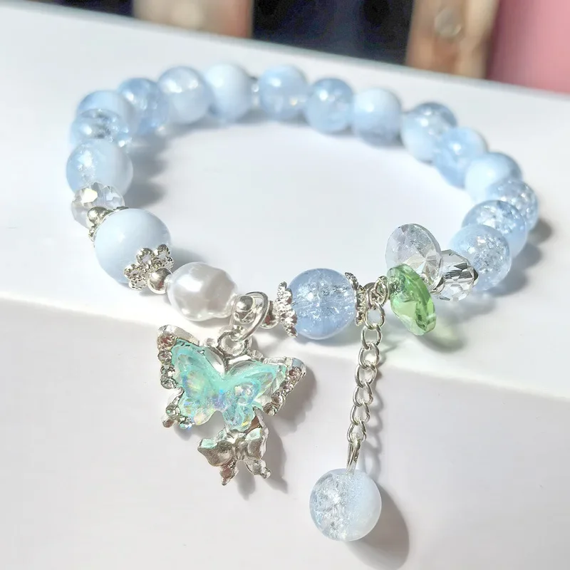 Pulsera con cubierta de leche de cristal con forma de mariposa, pulseras de estilo fresco para novias y estudiantes, joyería para amigos, cadena de cuentas de regalo