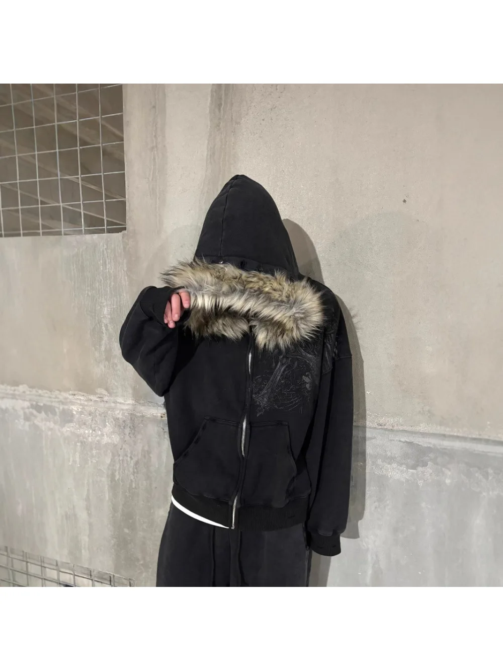 Y2K autumn and winter vintage printed plush hat hoodie, lazy and loose ins style American street jacket