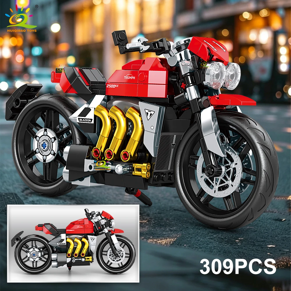 HUIQIBAO MOC Motorrad-Modellbausatz, City Moto Racer Bausteine, Spielzeug für Kinder, Jungen, Erwachsene, Auto-Set, Heimdekoration – Detail 13