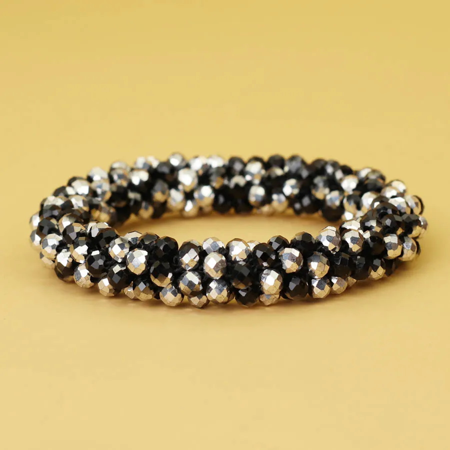 Crystal Glass Beads Bracelet Women Handmade Beaded Brazlets Ethnic Style Luxury Jewelry Elastic Braslet Girl Hair Band Accessori
