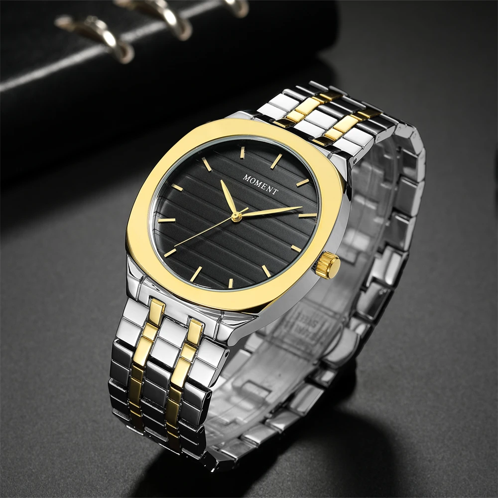 Fashionable simple steel strip men's quartz watch large dial waterproof no numbers three-dimensional texture square quartz watch