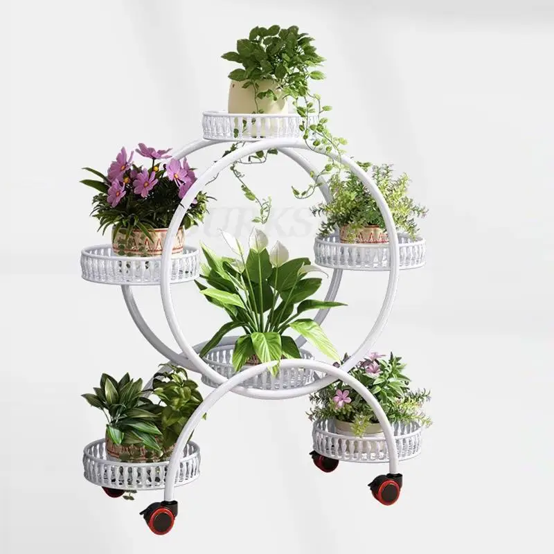 Plant Stand Flower Shelf Planter Rack Storage Indoor Garden Balcony Floor-standing Rack Flower Shop Rack With Pulley