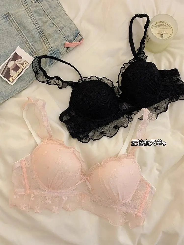 Conjunto de lencería de encaje con bordados de mariposas, diseño atractivo, sujetador sin aros con efecto push-up y bragas a juego, de la marca Pure Desire, suave y cómodo, ropa interior íntima.