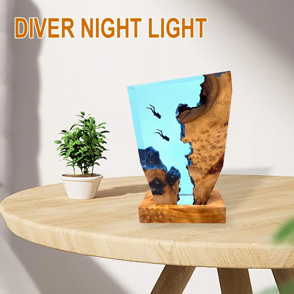 Ocean Karst Cave Diver Night Light Led, modelo de acción para el hogar, colección de decoración, figura de regalo de cumpleaños, adornos para niños, R9d1