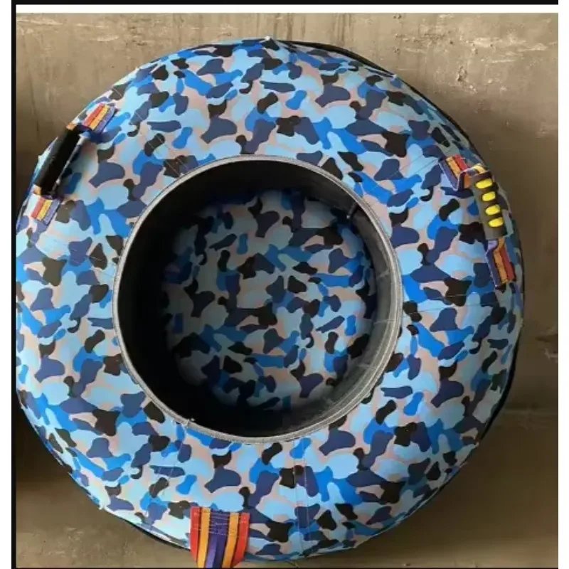 Heavy Duty Snow Sled Tube with Custom Print Pattern Fabric Cover and Web Handles for Winter Ski Park Rental and Family Use