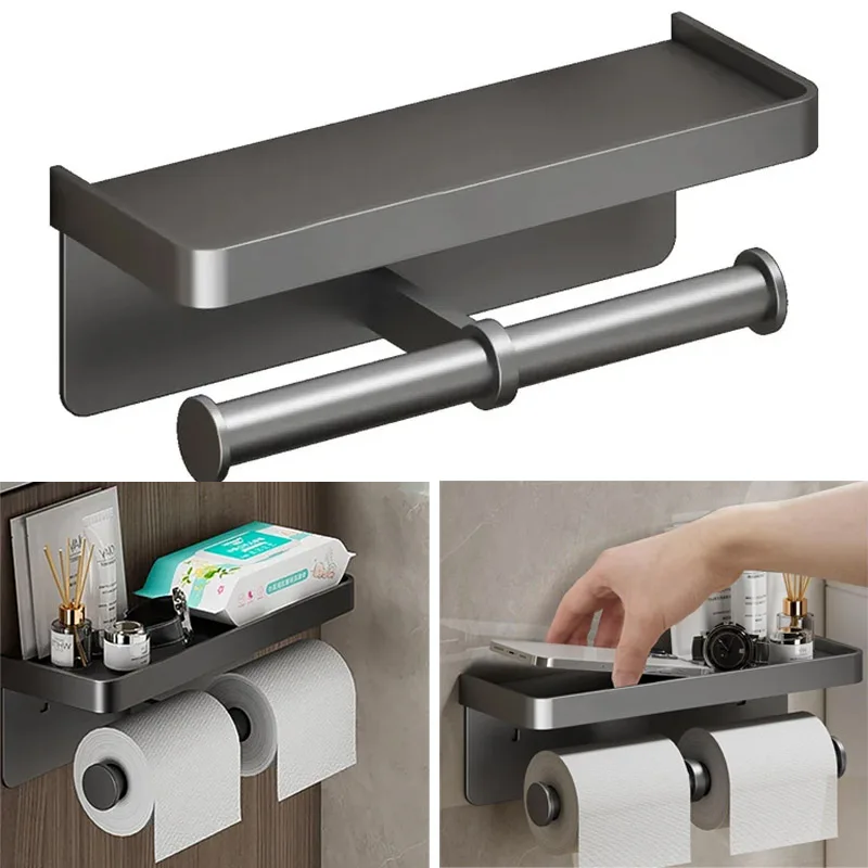 

Toilet Paper Holder Wall-Mounted Double layer Paper Roll Holder Storage Tray Organizer Phone Stand Tissue holder Children Care