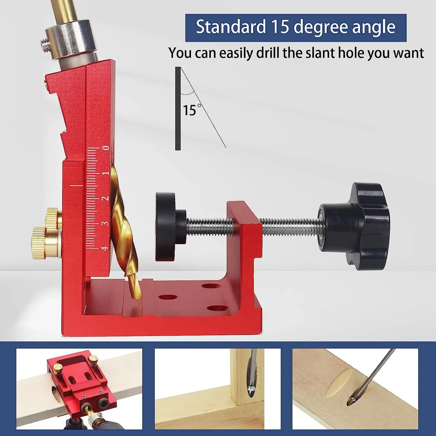 Adjustable Pocket Hole Jig Kit  Angle Drill Guide Woodworking Tool Hole Puncher Locator Jig Drill Bit Carpentry Tools