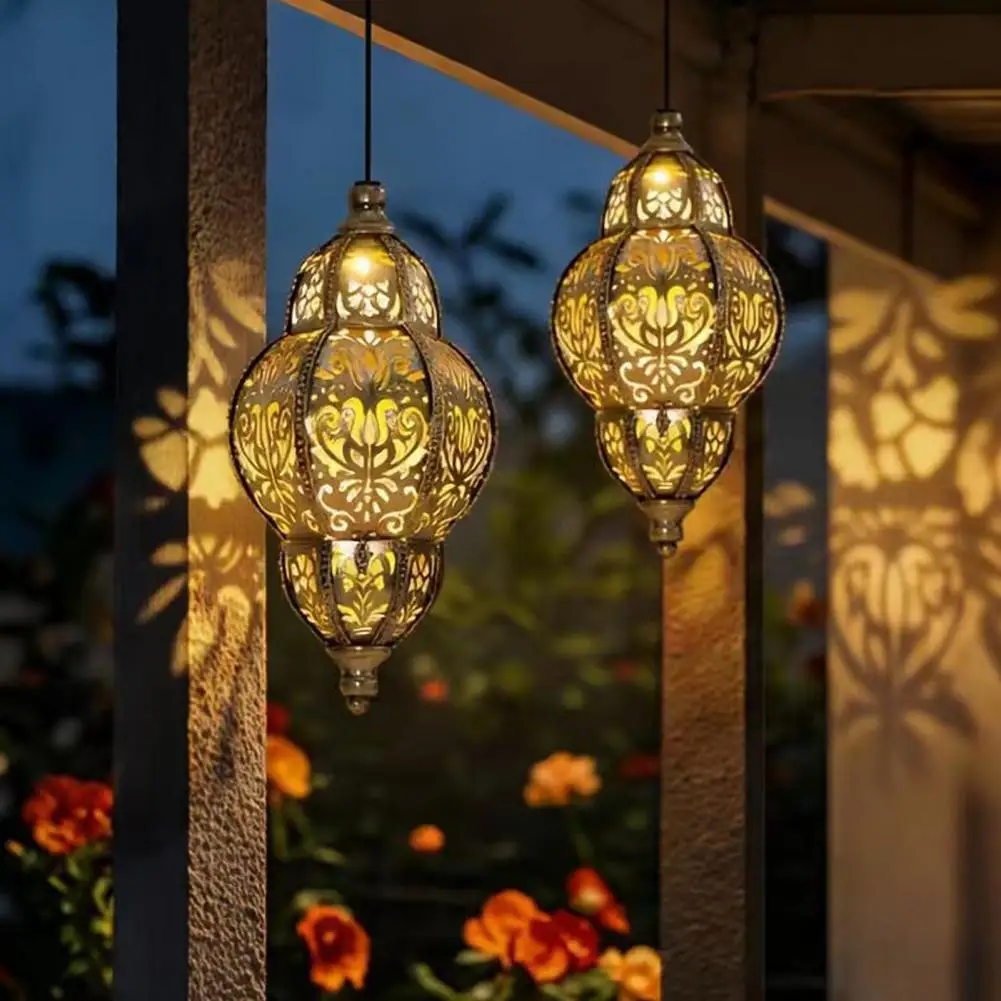 Solar Hanging Lanterns, Vintage Moroccan Waterproof Outdoor Lights, Rechargeable LED Garden Decor For Patio Yard Courtyard