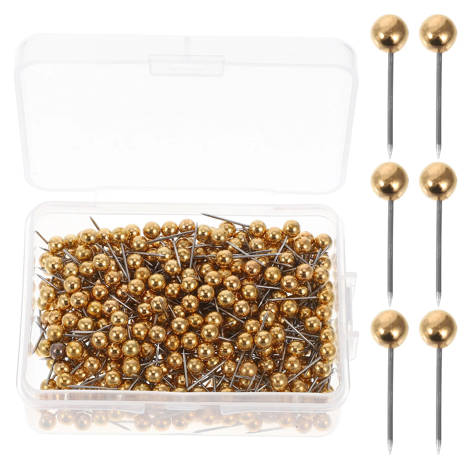 

400PCS Round Head Map Flag Push Map Tacks Metal Fixed Plastic Round Ball Needle Cork for School Home Office (Golden)