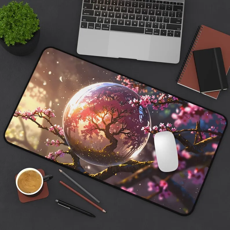 Pink Water Drop Cherry Blossom Deskmat,non-slip and Waterproof Mousepad,gaming Desktop Decorative Mat,perfect Gift for Friends.