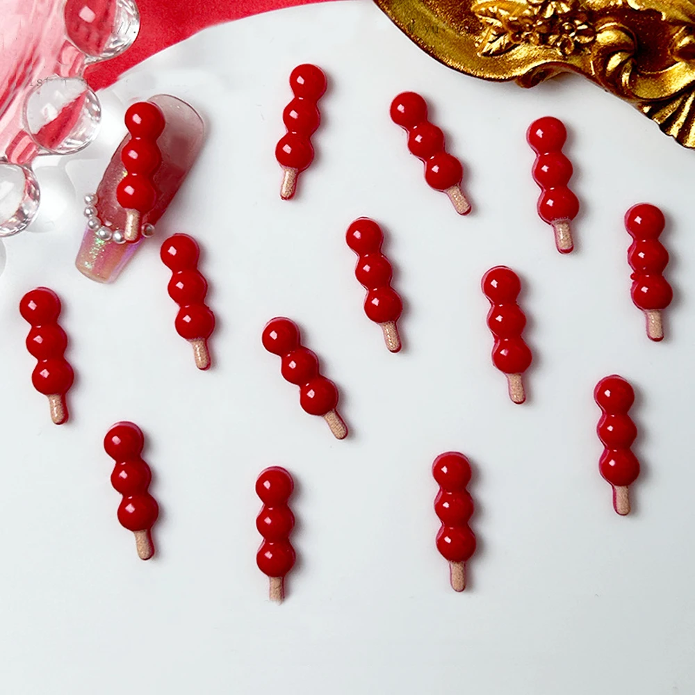 

20Pcs Sugar-coated Haws Nail Art Charms 3D Resin Funny Cute Chinese Food Nail Decoration Noctilucent DIY Nail Accessories