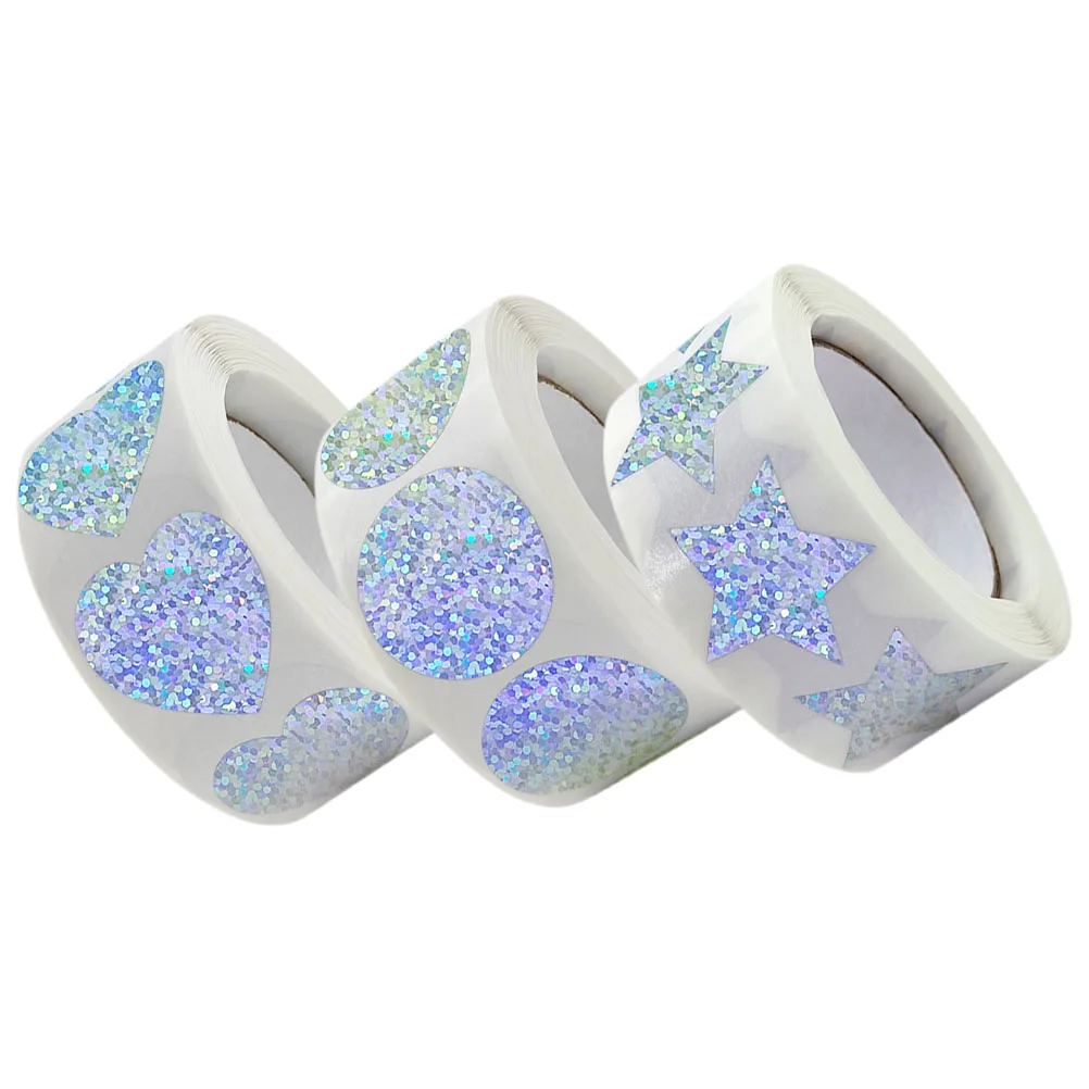 3 Rolls Heart Shaped Stickers Self Adhesive Sealing Labels Circle H36 Heart Star for DIY Baking Gift Packaging