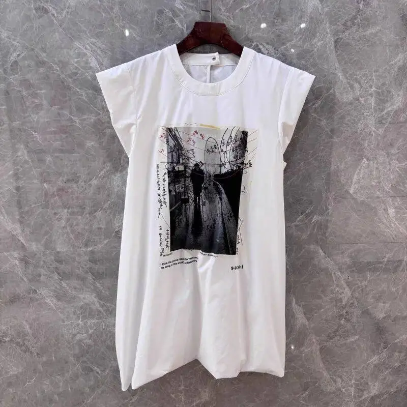 SAC 25 Crew Neck Printed Sleeveless Loose Short Sleeve T-Shirt