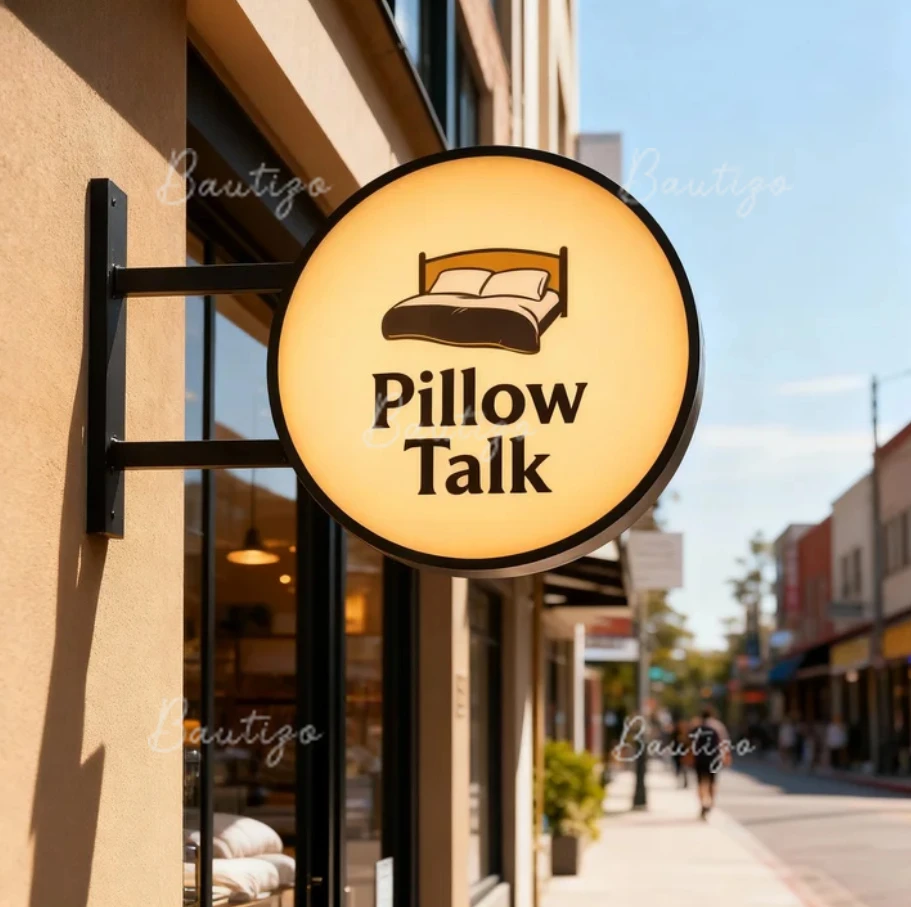 Custom Double Sided LED Signage Sign Personalized Exterior Round Sign Wall Mounted Illuminated Advertising Bedding Lightbox Logo