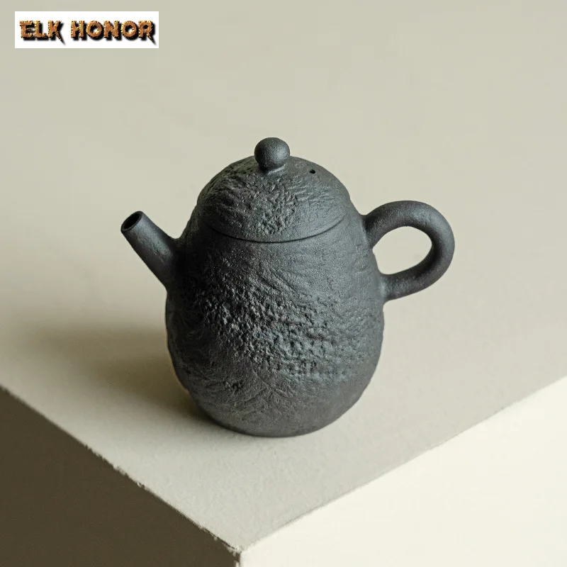 

150ml Handmade Old Pottery Clay Teapot Wabi Sabi Black Pot Tea Soaking Kettle Dahongpao Aesthetic Tea Items Accessories Craft